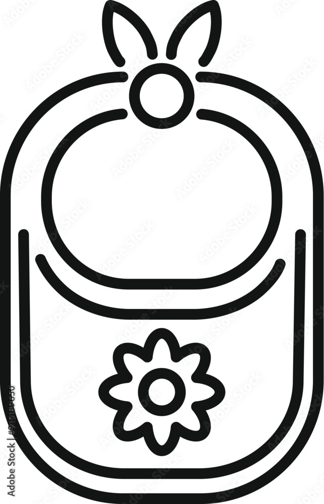 Sticker line drawing of a baby bib with flower print for protecting clothes while eating