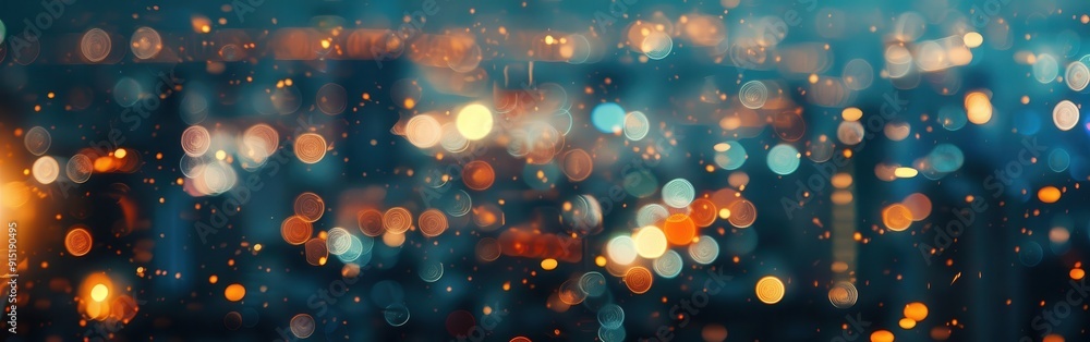 Poster a close-up view of bokeh lights, created from the out-of-focus glow of city lights at night. the lig