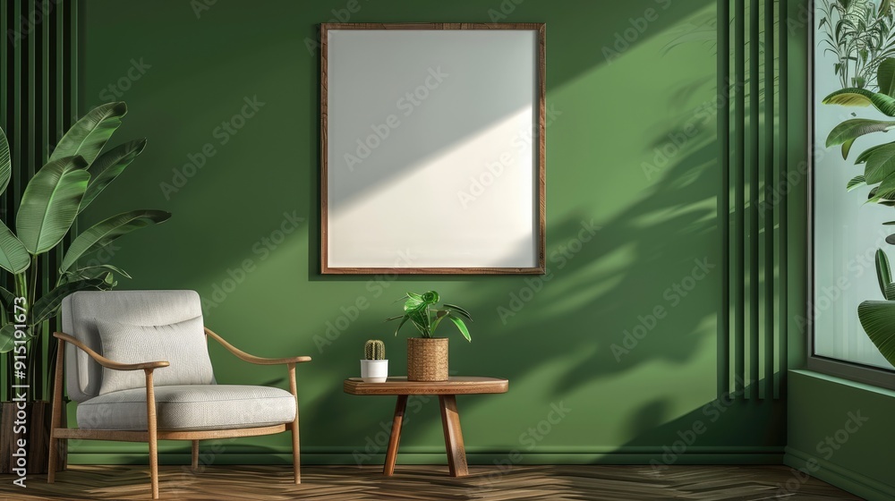 Canvas Prints Empty frame by green wall in chic living room