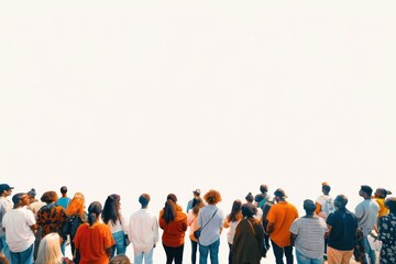 Diverse crowd facing bright horizon