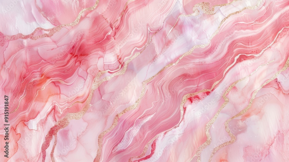 Poster an abstract background with swirling pink and white marble, accented with thin veins of gold. the te