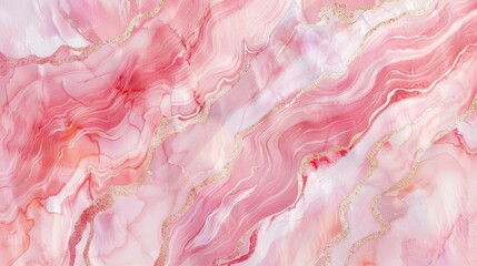 An abstract background with swirling pink and white marble, accented with thin veins of gold. The texture is smooth and soft, creating a delicate and elegant design.