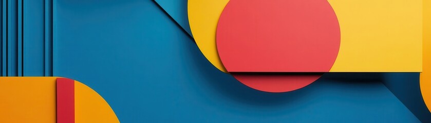 Naklejka premium Vibrant abstract background with geometric shapes in blue, yellow, and red. Modern design ideal for various creative projects.
