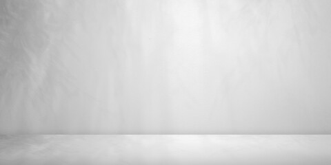 Stage floor or cement floor and soft shadow leaves on wall light gray and gradient style studio room pattern