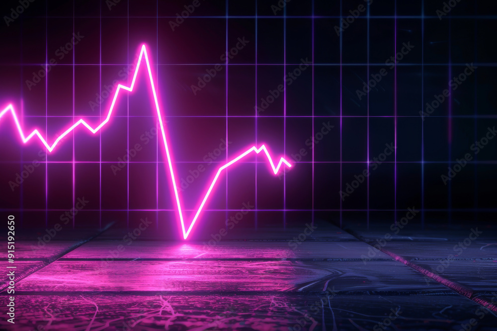 Poster abstract digital graph with a glowing pink line representing financial trends and data analysis on a