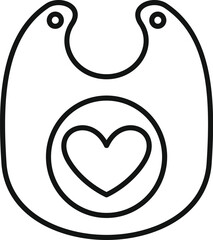 Line art icon of a baby bib with a heart shape drawing, representing love and care for newborns
