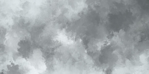 Abstract white and gray isolated cloud cumulus clouds. Gray aquarelle painted realistic fog or mist smoky textured canvas design. White and ash messy wall stucco texture background.