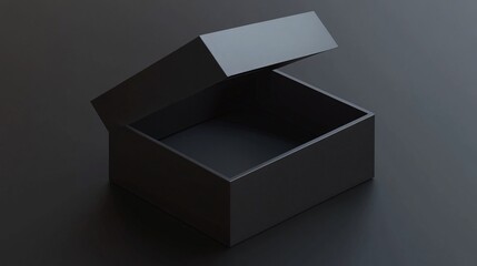 Minimalist Open Black Box with Empty Interior for Product Packaging or Storage