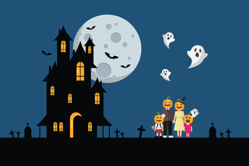 Spooky family and haunted house