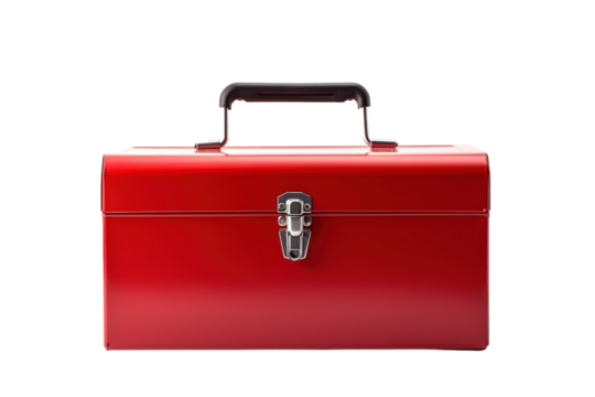 Vibrant Red Toolbox Resting Peacefully on a White Background Under Soft Lighting on Transparent PNG Background. - Powered by Adobe