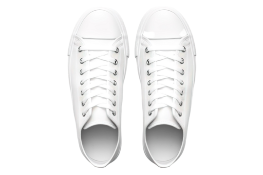 Classic White Sneakers Positioned Aesthetically On Light Background During Afternoon Light on Transparent PNG Background.