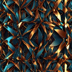 Generate a futuristic abstract background with interlocking geometric shapes in metallic colors.