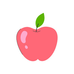 Fototapeta premium Red apple in flat style on white background. Healthy food, vegetarianism