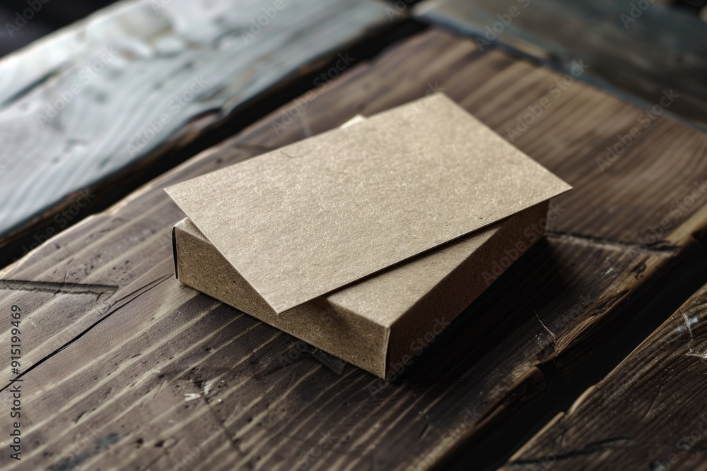 Poster a single brown box sits atop a wooden table, providing a simple and minimalist space for storage or 