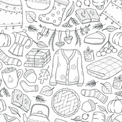 Autumn monochrome doodles seamless pattern for wallpaper, packaging, scrapbooking, stationary, wrapping paper, textile prints, etc. EPS 10