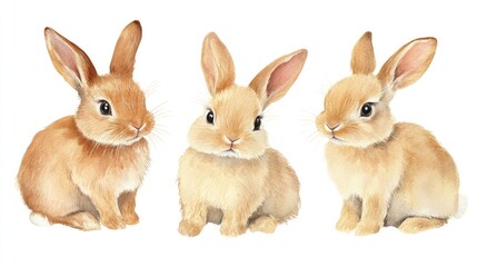 Obraz premium Three Adorable Watercolor Bunnies