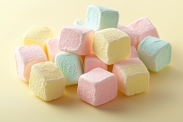Pastel Marshmallows on Light Yellow Background: A Sweet and Comforting Display