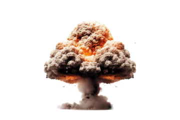 Dramatic Explosion Erupts Amidst Dusty Clouds Under a Clear Sky at Dusk on Transparent PNG Background.