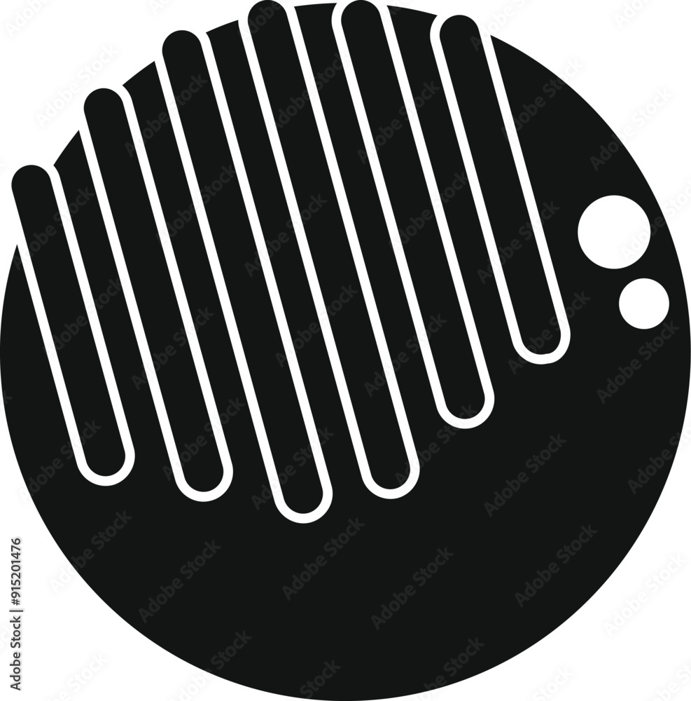 Poster simple and minimal representation of a planet with craters using black and white and stripes