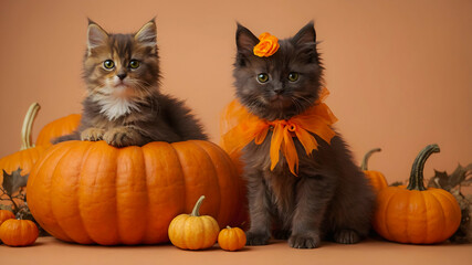 Kitten, cat, wearing a costume for Halloween. Halloween theme