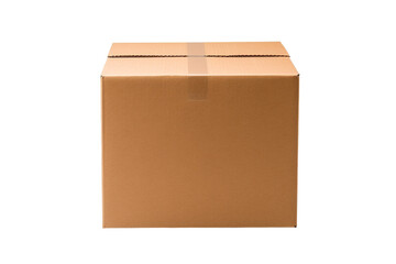Brown Cardboard Box Seated on a White Surface Inviting Curiosity and Imagination in a Cozy Room on Transparent PNG Background.