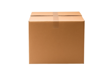 Brown Cardboard Box Seated on a White Surface Inviting Curiosity and Imagination in a Cozy Room on Transparent PNG Background.
