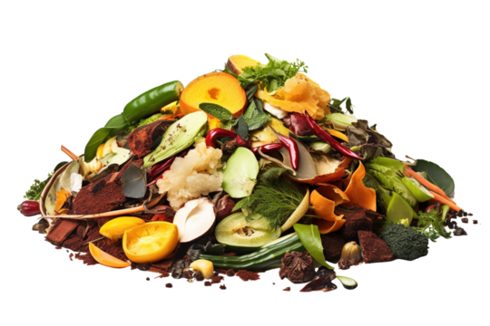 Vibrant Pile of Fresh Organic Vegetable Scraps Celebrating Nature’s Cycle at a Local Market on Transparent PNG Background.