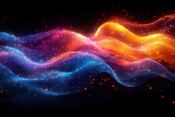 Obraz premium abstract illustration of vibrant fiber optic cables intertwining emitting colorful light streams against dark background representing digital connectivity