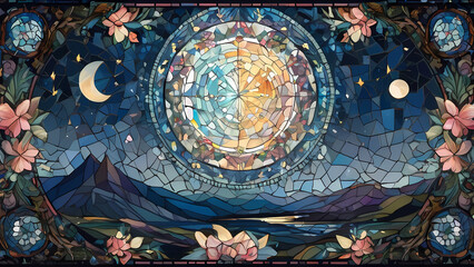 Mosaic art design with the theme of the beauty of the Night Sky