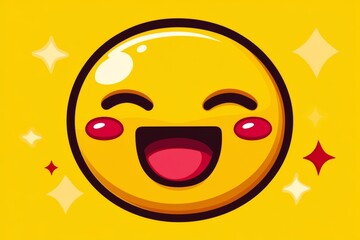 Bright Yellow Smiley Face with Sparkles on a Bold Background Symbolizing Happiness Optimism and Positive Energy
