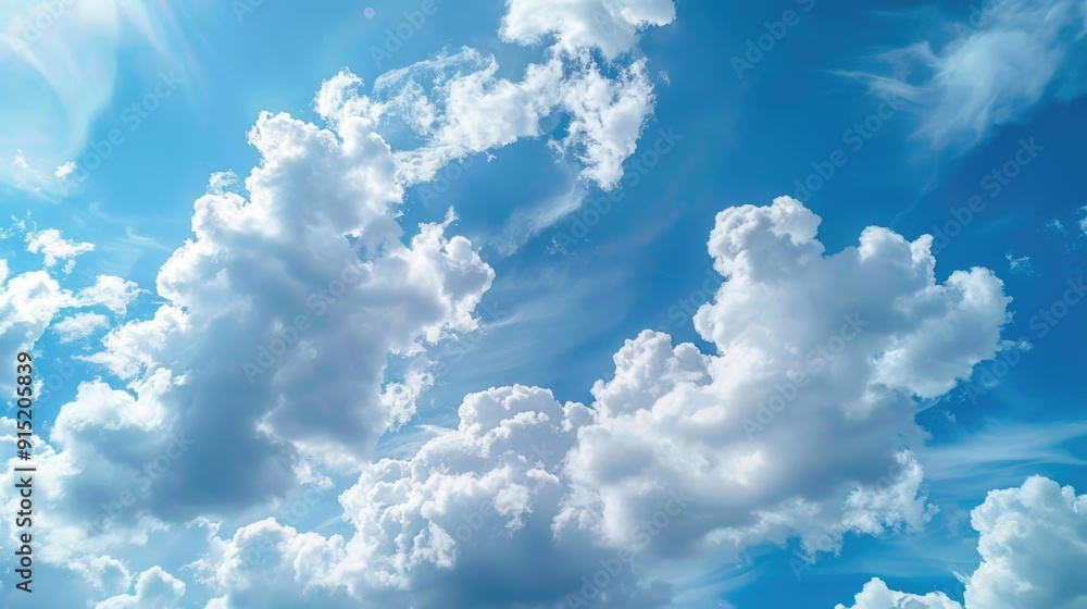 Poster an airplane soaring through the clouds on a clear day
