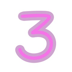 Naklejka premium Number 3 pink color on white background.