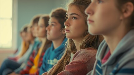 Fototapeta premium Serious Students Attentively Listening During Classroom Lecture