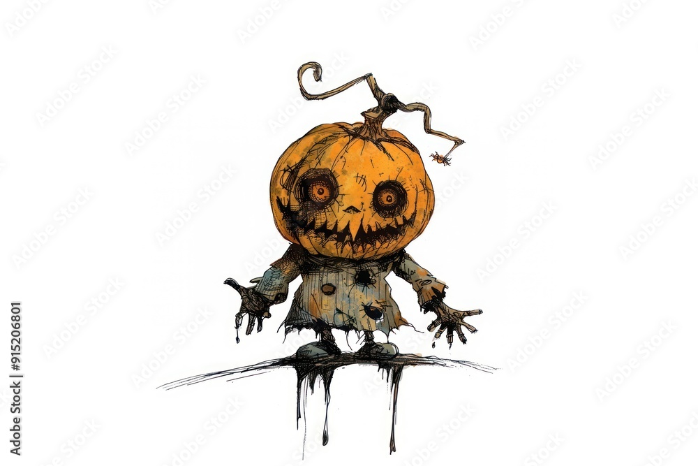 Canvas Prints creepy pumpkin-headed scarecrow illustration