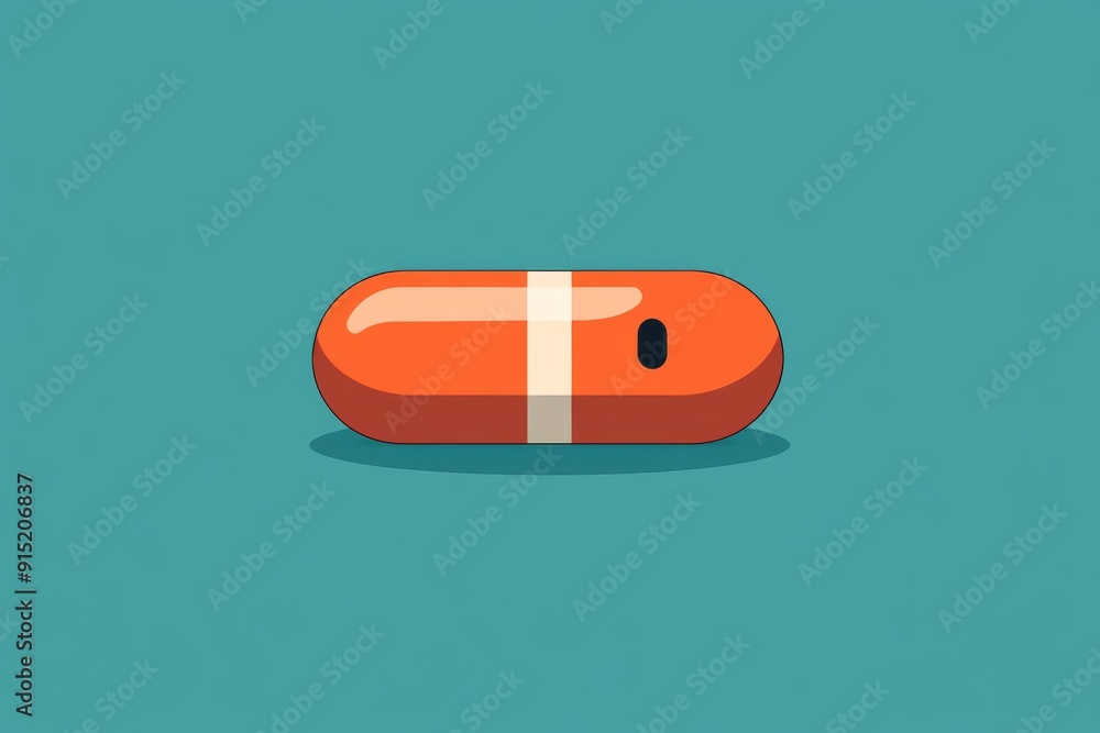 Poster minimalist illustration of a red capsule on a teal background emphasizing the simplicity and efficie