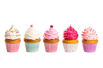 Delightful Assortment of Colorful Cupcakes Displayed on a Bright Tabletop at a Festive Gathering on Transparent PNG Background.