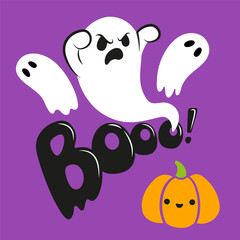 Illustration of cute pumpkin ang ghosts for Halloween trick or treat card design