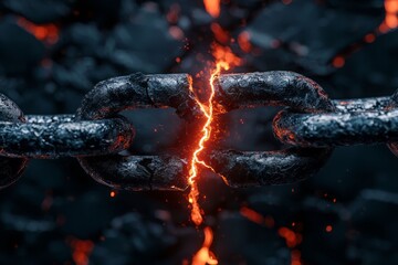 A powerful image of a broken chain with glowing lava, symbolizing strength and resilience in adversity.