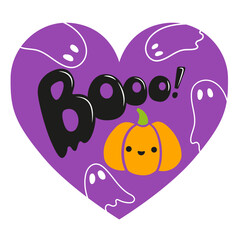 Illustration of cute pumpkin ang ghosts for Halloween trick or treat card design