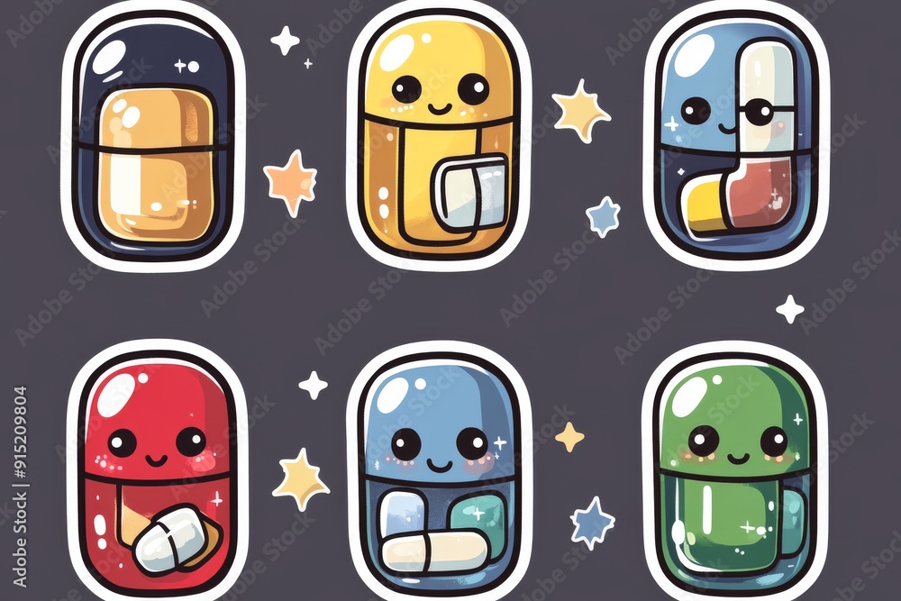Poster creative cartoon capsule characters with smiling faces representing the friendly and supportive natu