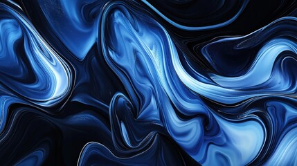 Obraz premium Abstract blue and black liquid paint swirls background.