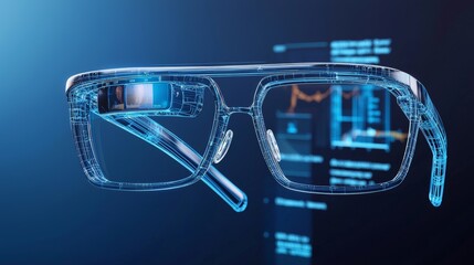 Futuristic Augmented Reality Smart Glasses with Digital Interface and Data Visualization