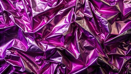 Fototapeta premium Richly colored, metallic purple foil features intricate wrinkles and shimmering folds, perfect for luxurious backgrounds and creative design elements.