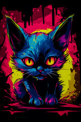 A striking neon artwork featuring a cat with a piercing gaze using bold colors and dramatic lighting for a modern edgy vibe