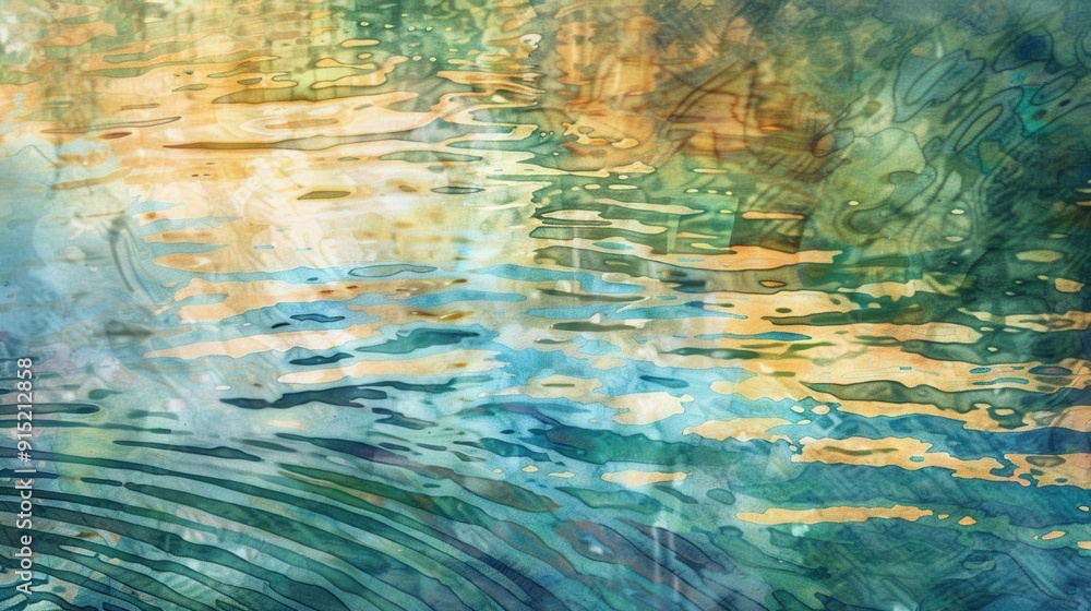 Poster a close-up abstract photograph captures the rippling surface of water. the light refracts through th