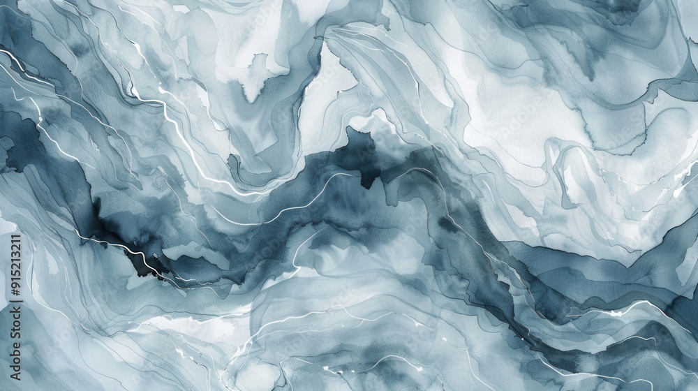 Aufkleber The image shows an abstract watercolor painting in shades of blue and white. The paint has been swirled and mixed to create a marbled effect, with intricate veins of color running through the composit