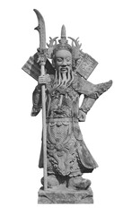 Chinese warrior stone sculpture isolated on white background. Public domain sculpture at Wat Pho, Thailand, Made by Chinese craftsman during 1824-1851.