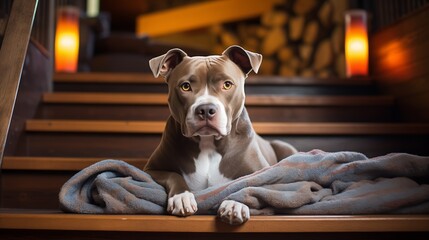 "Loyal Companion: Photograph of a Pitbull in a Living Room"