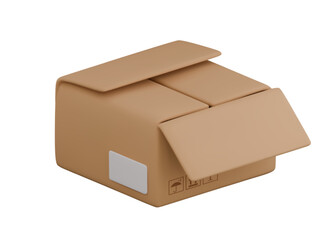 Vector cartoon 3d unpacked carton box icon. Cute realistic opened package isolated on white background. 3d render cardboard box with cargo packaging symbols for infographic, delivery app, template.