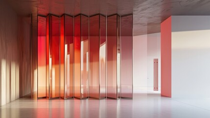 Chic folding partition with light by red wall